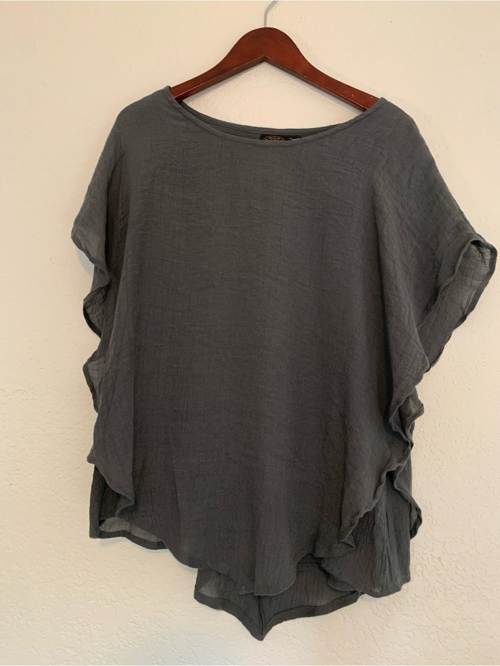 Gaya Silk Cotton Casual Ruffle-Side Tunic Top - Charcoal | Small